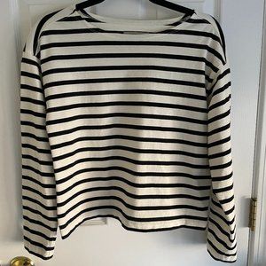 EVERLANE  Modern Breton Tee, Ivory w/Black Stripes Medium